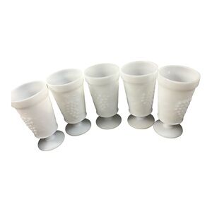 Vintage MCM White Milk Glass Goblet Set - 5-Piece Decorative Drinking Glasses